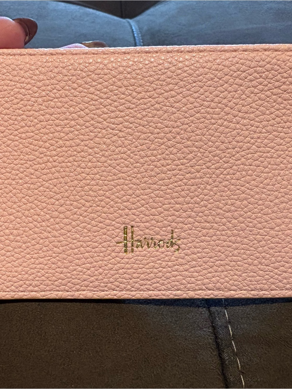 Harrods Oxford Card Holder Pink Pebbled with Zip Compartment